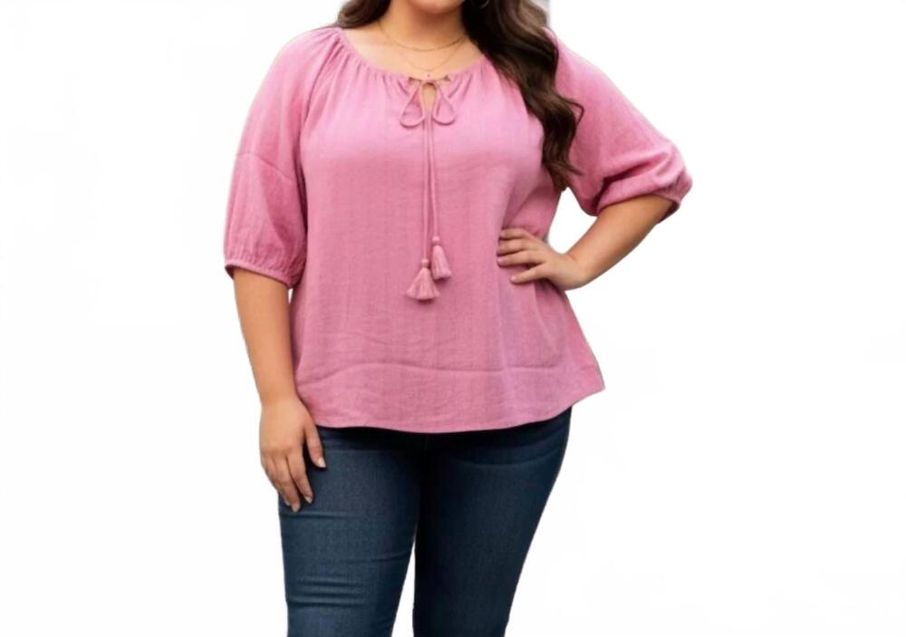 NEW IDEOLOGY women's relaxed peasant blouse in pink